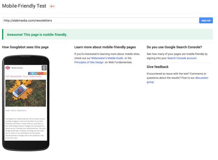 google mobile web test page