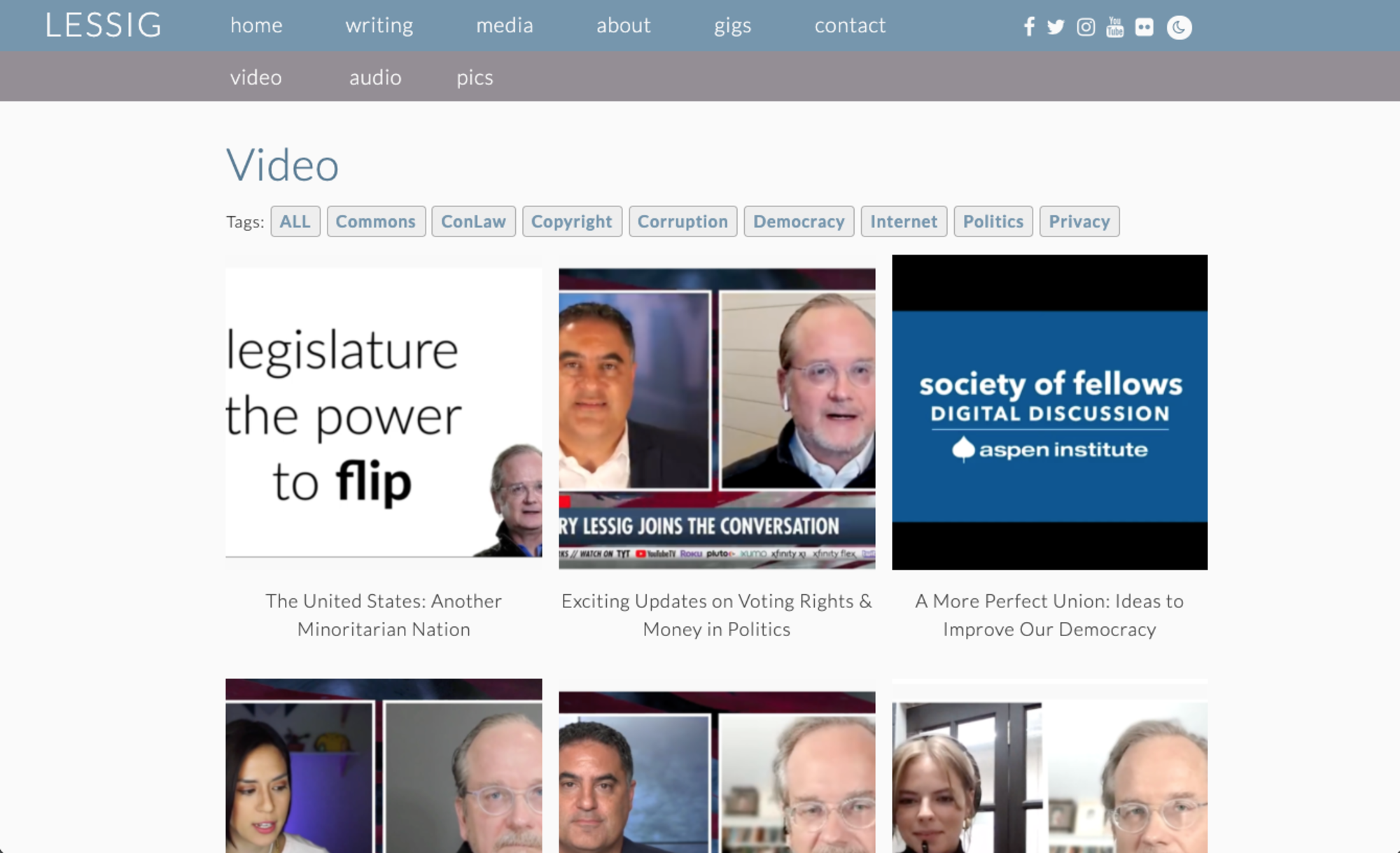Lawrence Lessig media files on his custom designed website