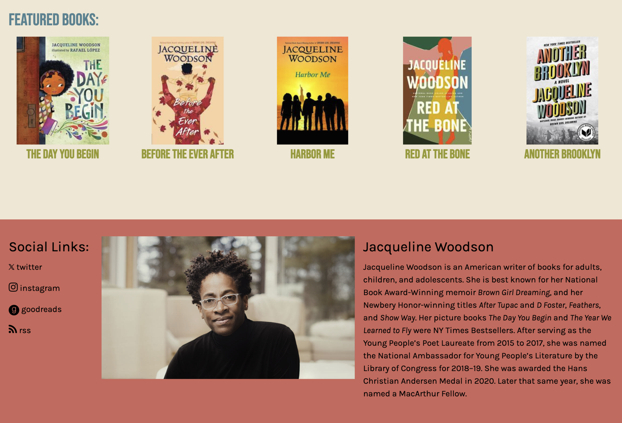 Jacqueline Woodsons homepage bottom