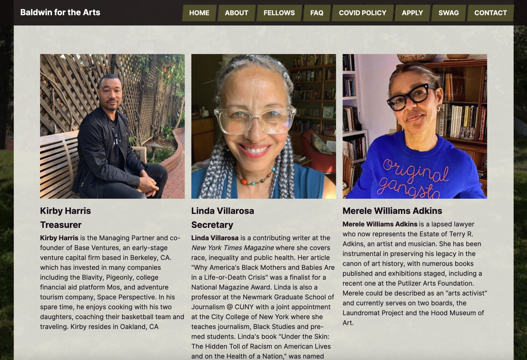 screenshot of the people of Baldwin page featuring the people who run the program