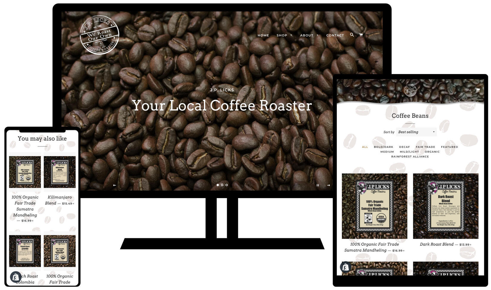 desktop mobile tablet views of jplickscoffeecom