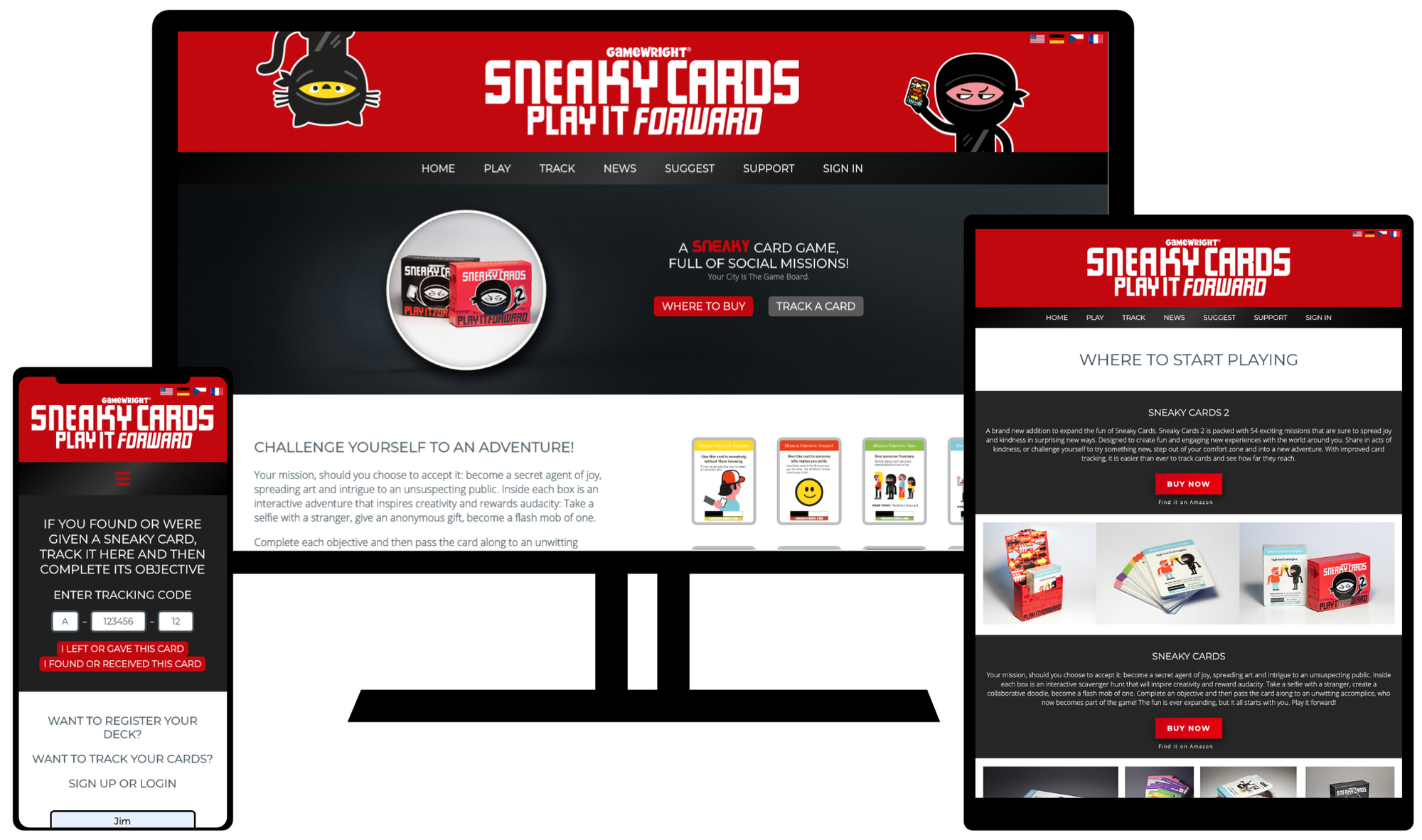 detailed views of Sneaky Cards website
